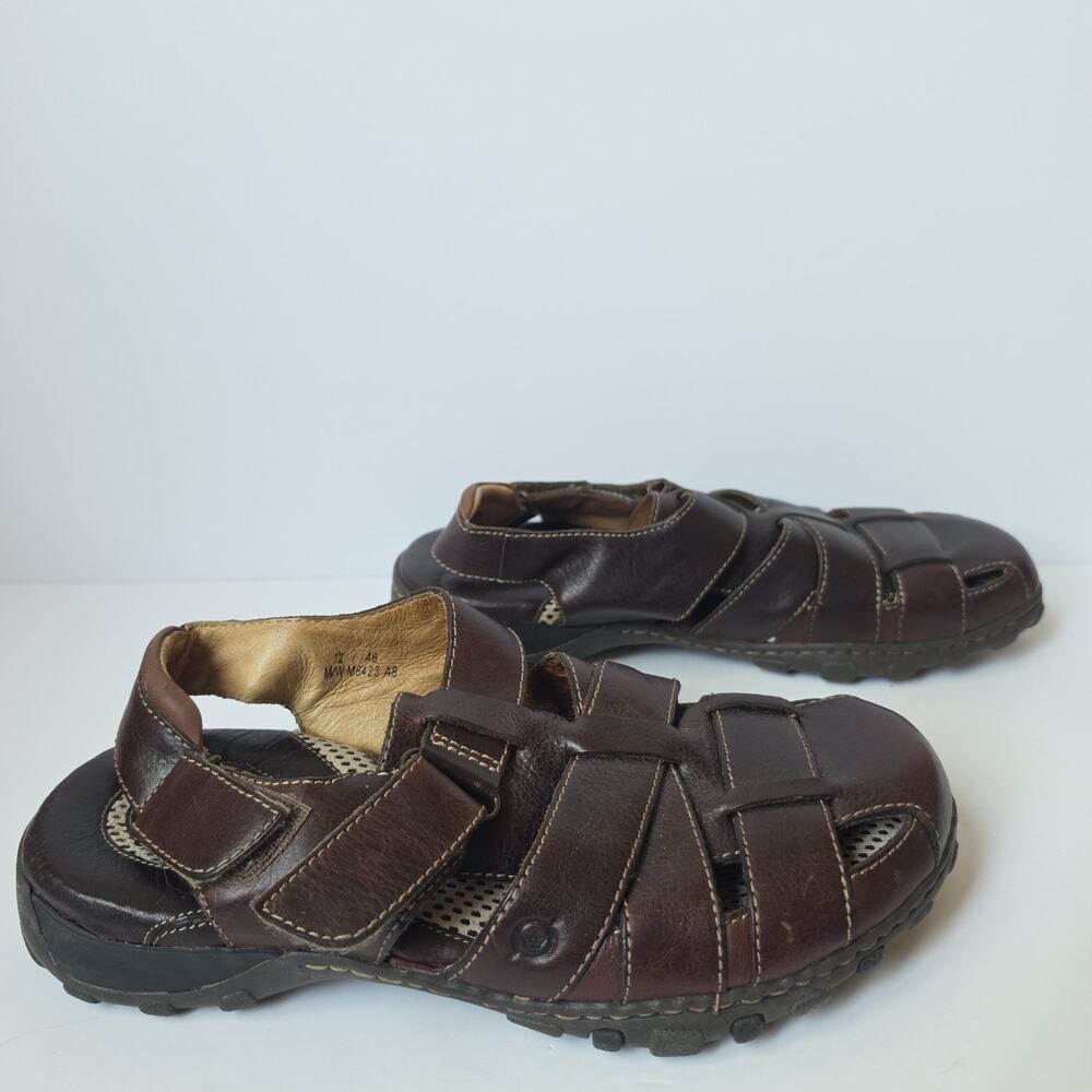 Born Fisherman Sandals Mens Size 12 EU 46 Brown Leather Cushioned M6423 READ